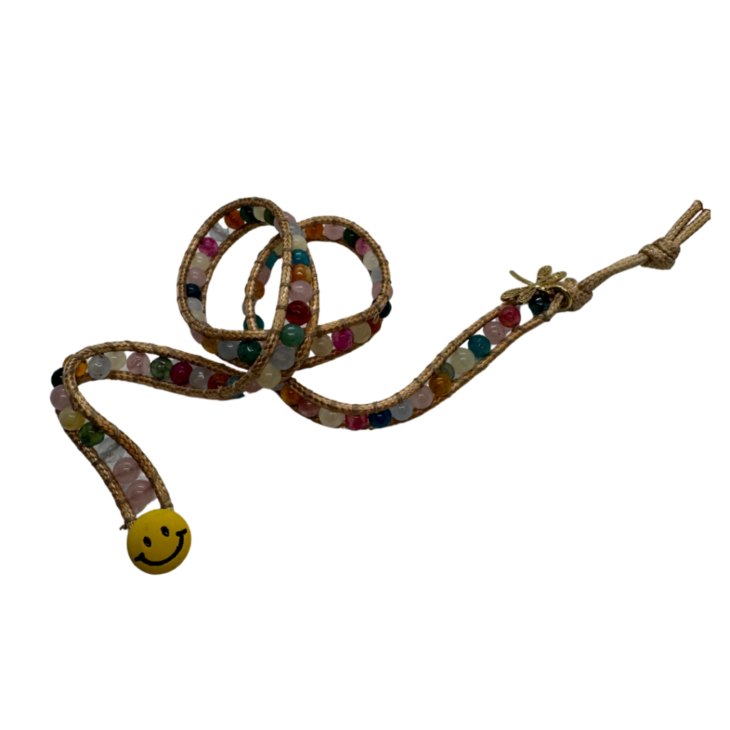 Adjustable Leather Bracelet with Colorful Stones
