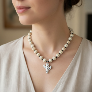 Murano Glass White Cactus Necklace